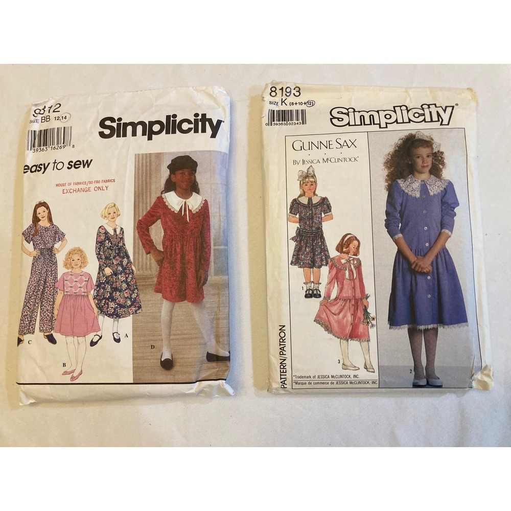 Vintage Simplicity Sewing Patterns Girls Gunne Sax 8193 & 9312 Dress Jumpsuit Lt